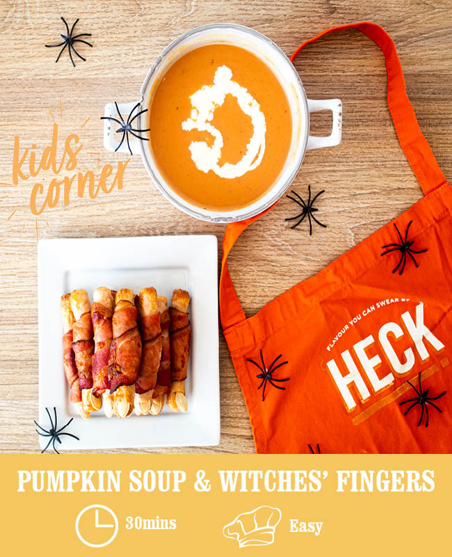 Pumpkin soup with witches’ fingers
