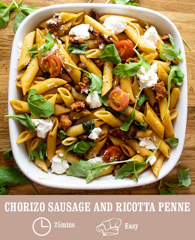 Chorizo Sausage and Ricotta Penne