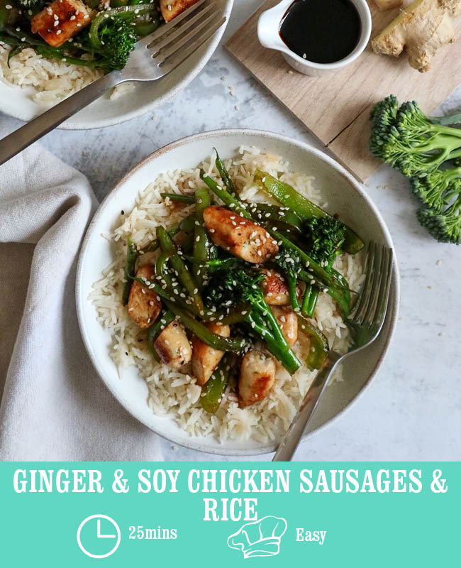 Ginger & Soy Chicken Sausages & Rice