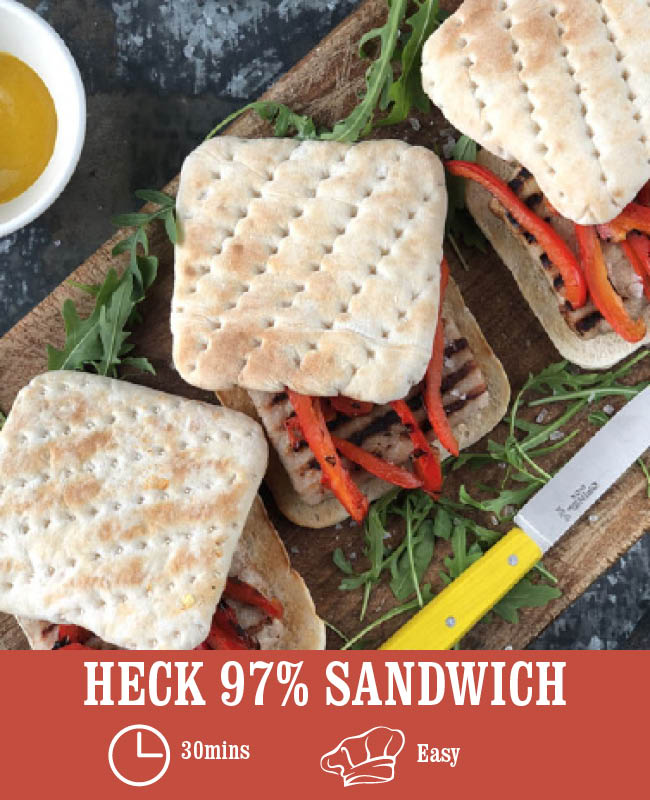 97% Pork Sandwich with Grilled Peppers, Mustard & Rocket