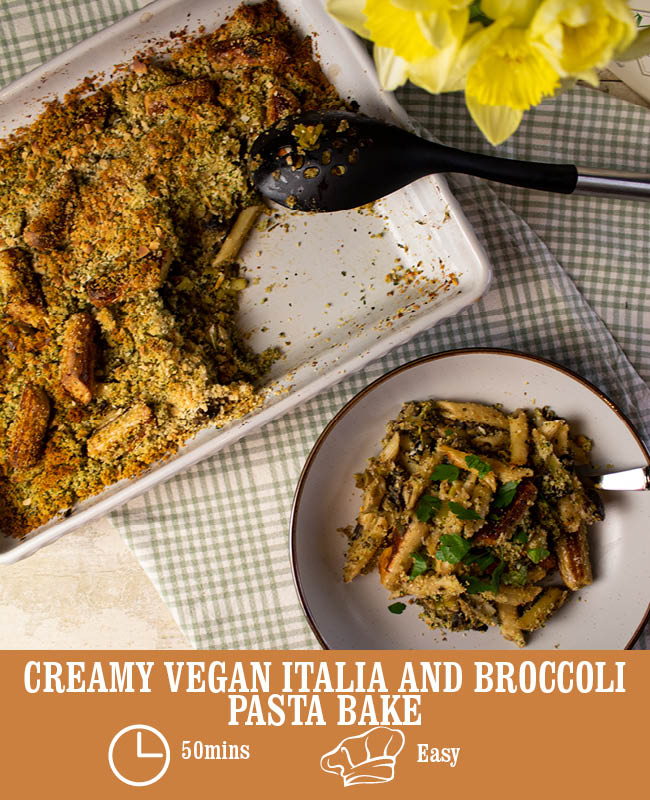 Creamy Vegan Italia and Broccoli Pasta Bake